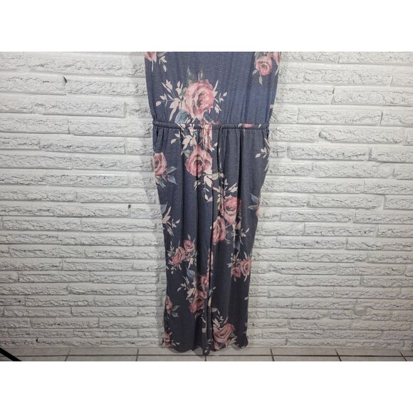 Tickled Teal Women Jumpsuit Extra Large Short Sleeve Gray Floral FLO190E - Picture 3 of 10